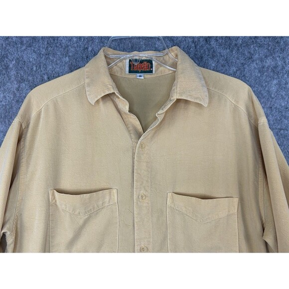 Vintage Tianello Shirt Mens Small Yellow Long Sleeve Tencel Soft 90s Made in USA - Picture 2 of 11